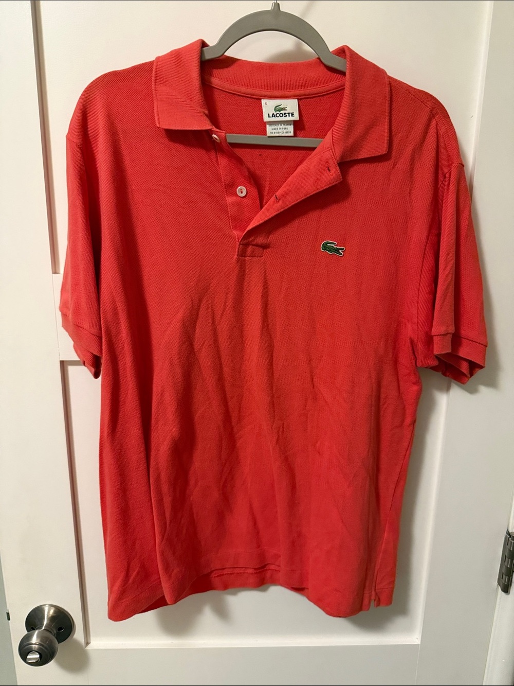 Lacoste Men's Coral Polo with Green Crocodile Logo